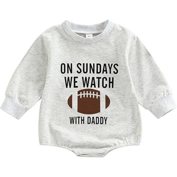 Baby Boy Girl Football Season Romper Sweatshirt Long Sleeve Letters Print One - Picture 8 of 8